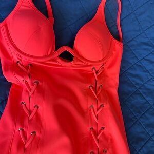 Vibrant Red Lace-Up Bustier Top